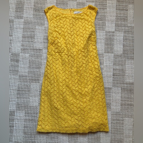 LOFT Dresses & Skirts - LOFT Yellow Eyelet Lace Sleeveless Dress | Women’s Size 6 | Midi / Knee-Length